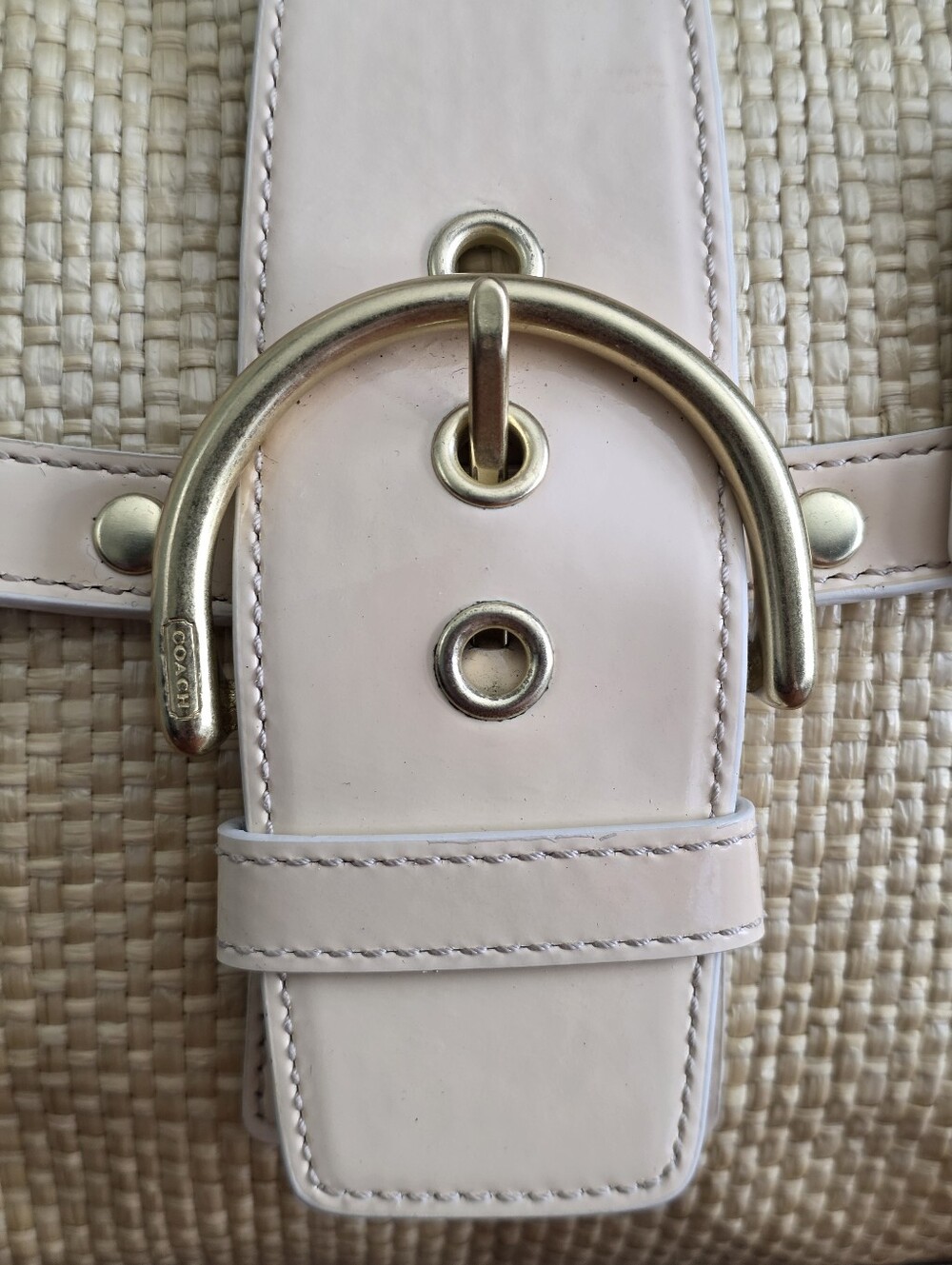 Coach F11687 Soho Woven Straw Patent Leather Satchel Ivory Summer Y2K Bag - Picture 6 of 16